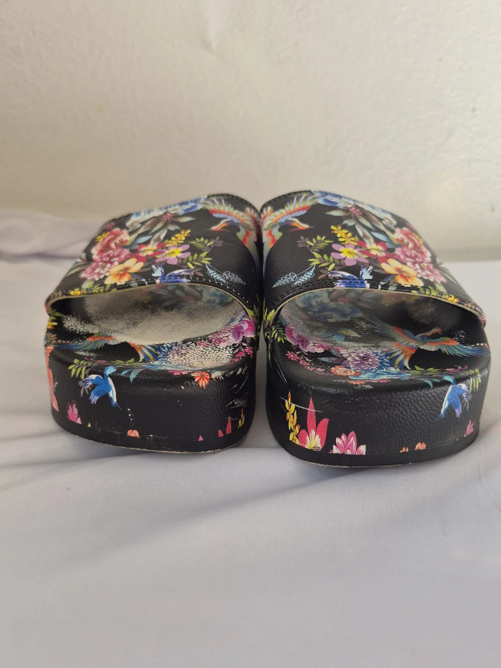 Johnny Was Floral Bird Print Black Slide Sandals 8 - Picture 6 of 8